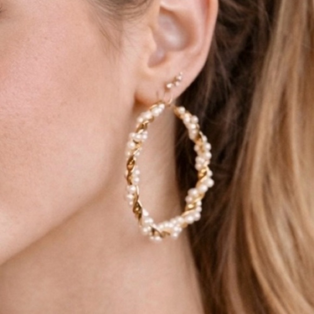 Twisted Pearl Hoop Earrings